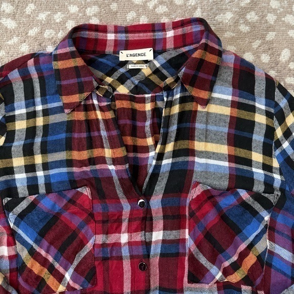 L’Agence Tyler Holly Blue Plaid Lightweight Button Down‎ Shirt Size Medium - Picture 4 of 11